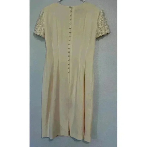 Donna Morgan Midi Dress Womens Size 6 Cream Sheath Pearl Beaded Elegant Cocktail - Picture 5 of 8